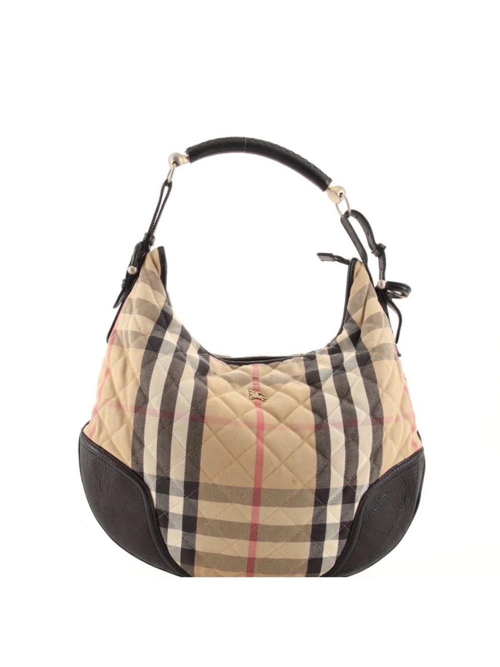 Burberry Quilted Check Hobo in Beige, Black and Red Accent